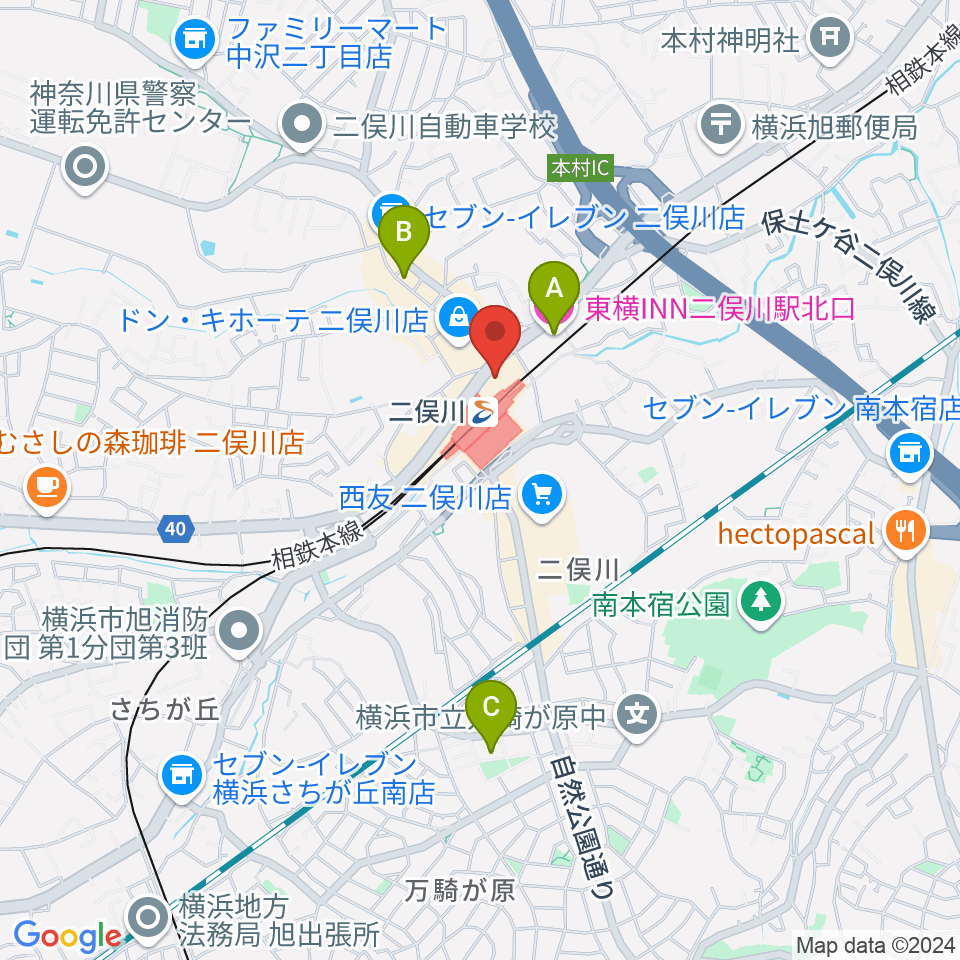 横浜市旭区民文化センターサンハート周辺のホテル一覧地図