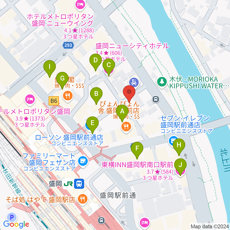 盛岡グローブ周辺のホテル一覧地図