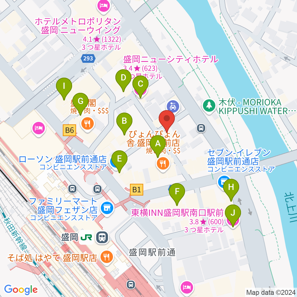 盛岡グローブ周辺のホテル一覧地図