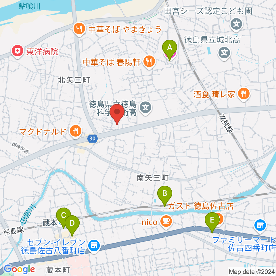 ゲオ徳島矢三店周辺のホテル一覧地図