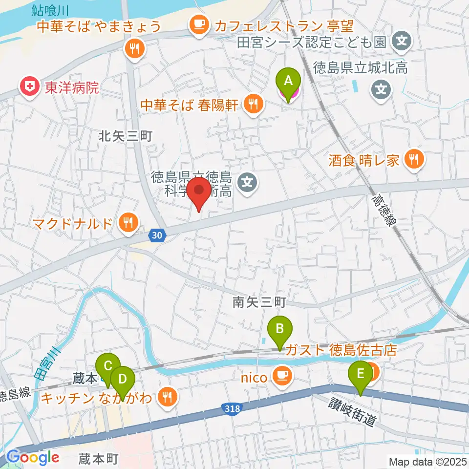 ゲオ徳島矢三店周辺のホテル一覧地図
