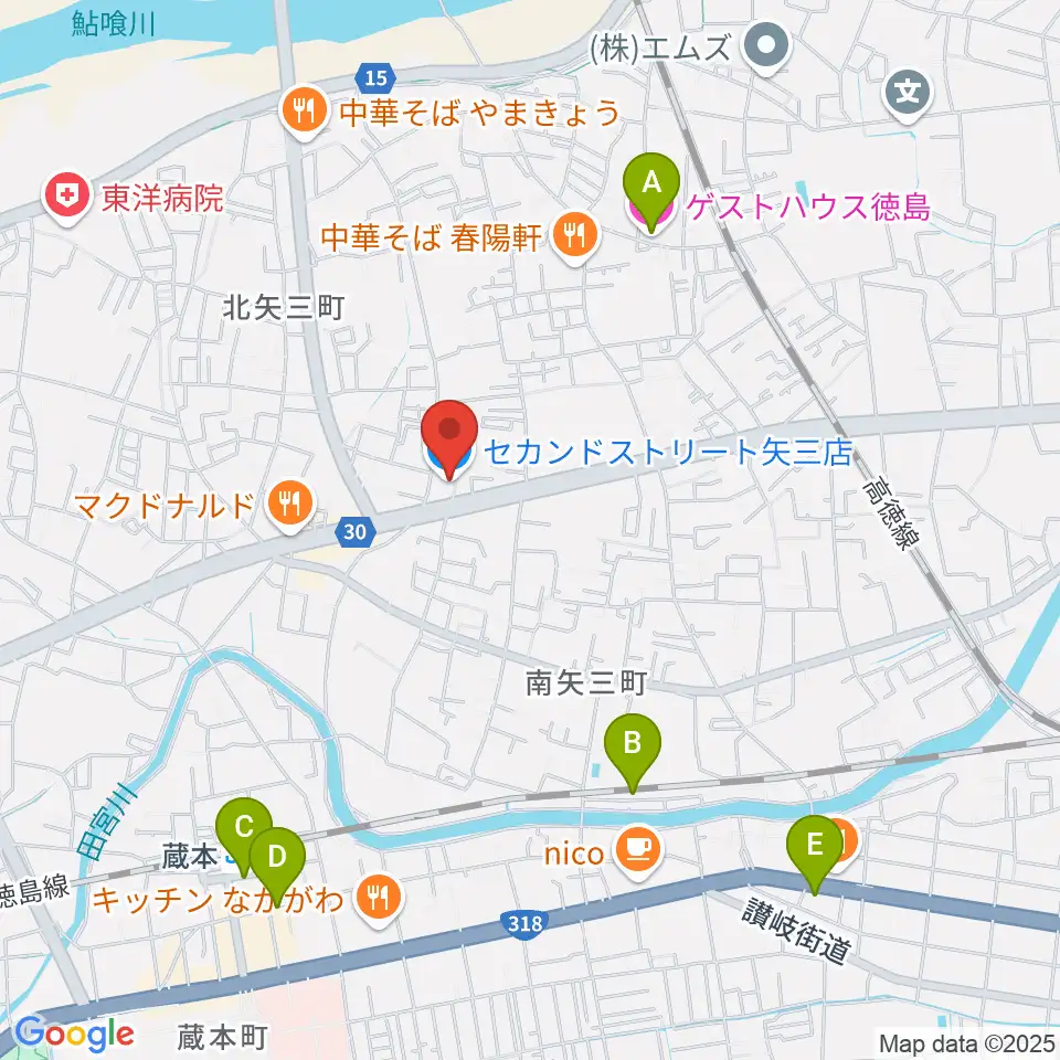 ゲオ徳島矢三店周辺のホテル一覧地図