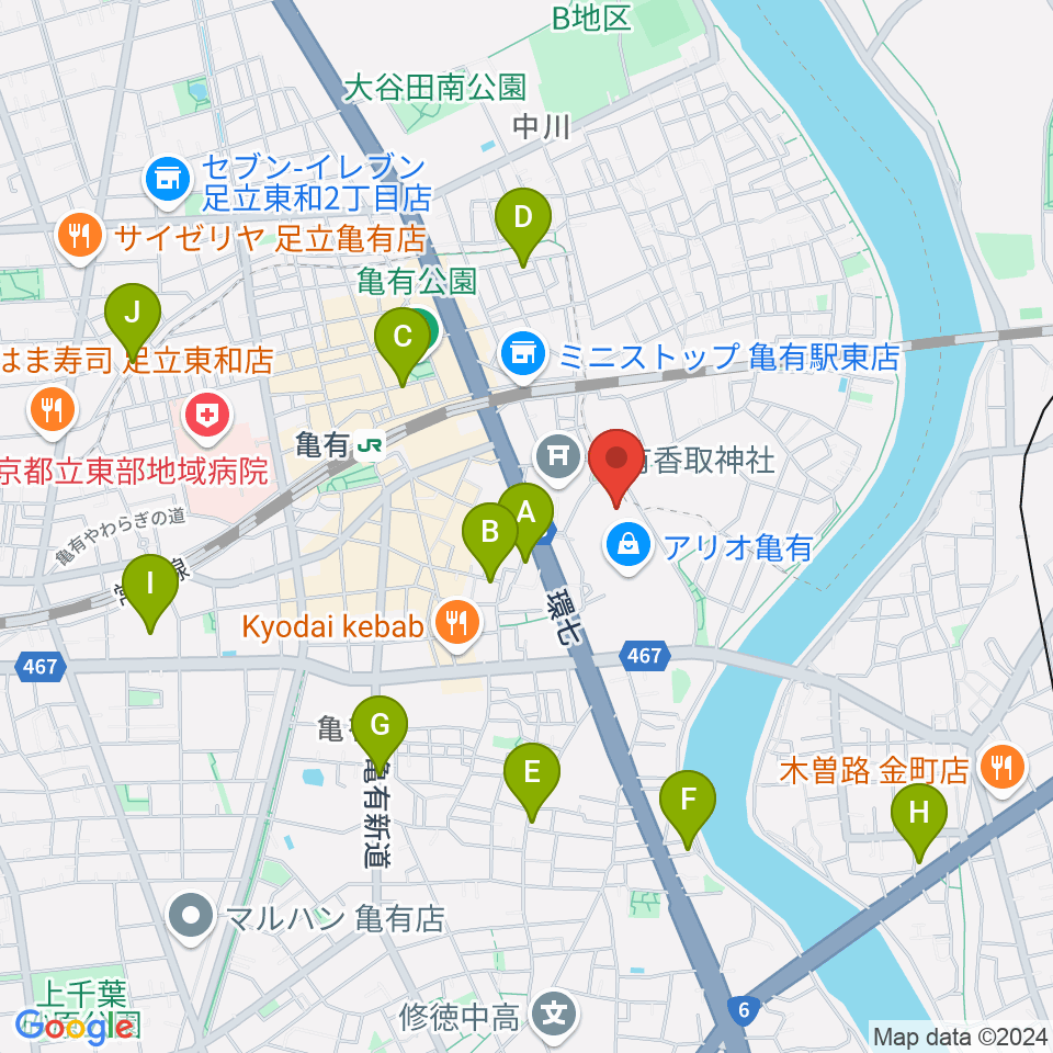 タワーレコード アリオ亀有店周辺のホテル一覧地図