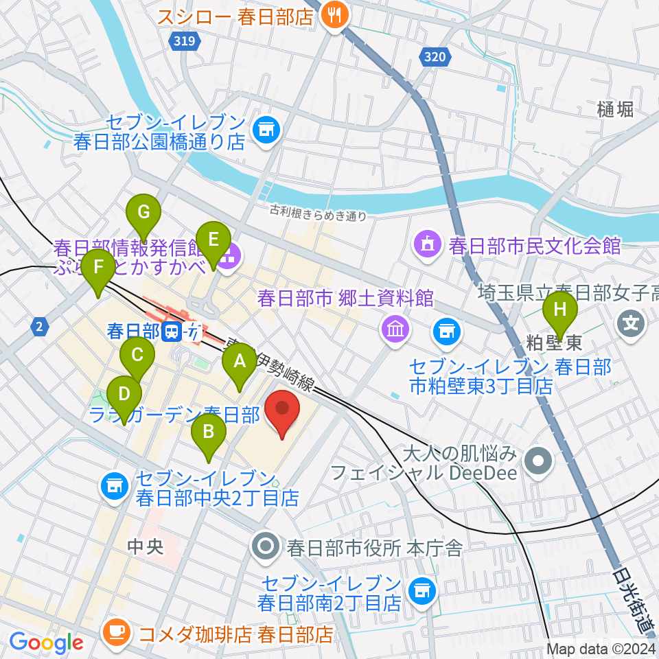 昭和楽器 ユニスタイル春日部周辺のホテル一覧地図