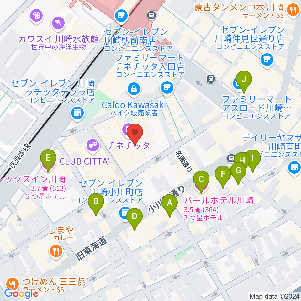 タワーレコード川崎店周辺のホテル一覧地図