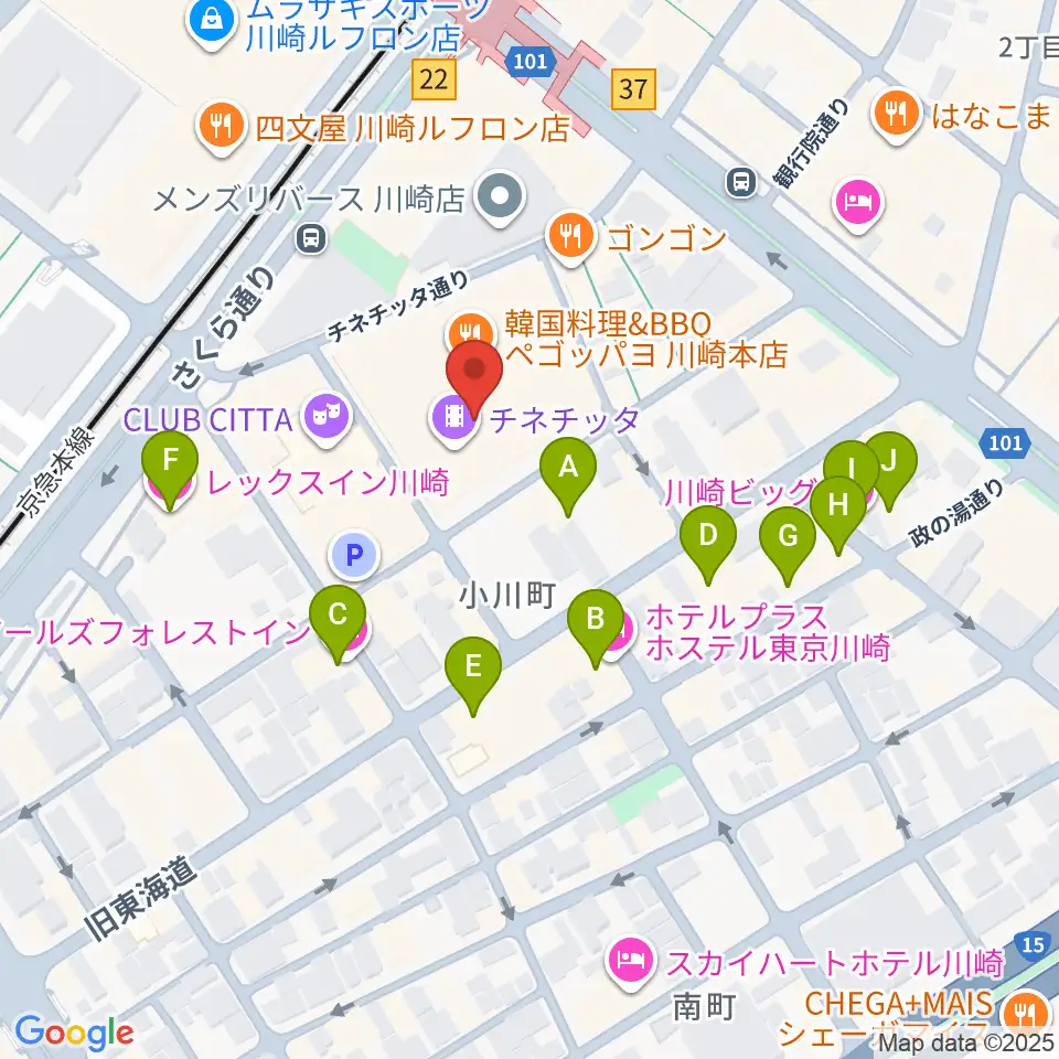 タワーレコード川崎店周辺のホテル一覧地図
