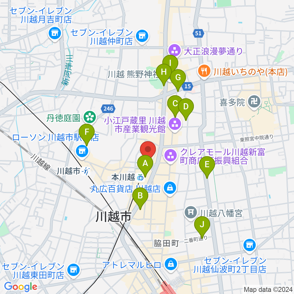 昭和楽器 本川越ぺぺセンター周辺のホテル一覧地図