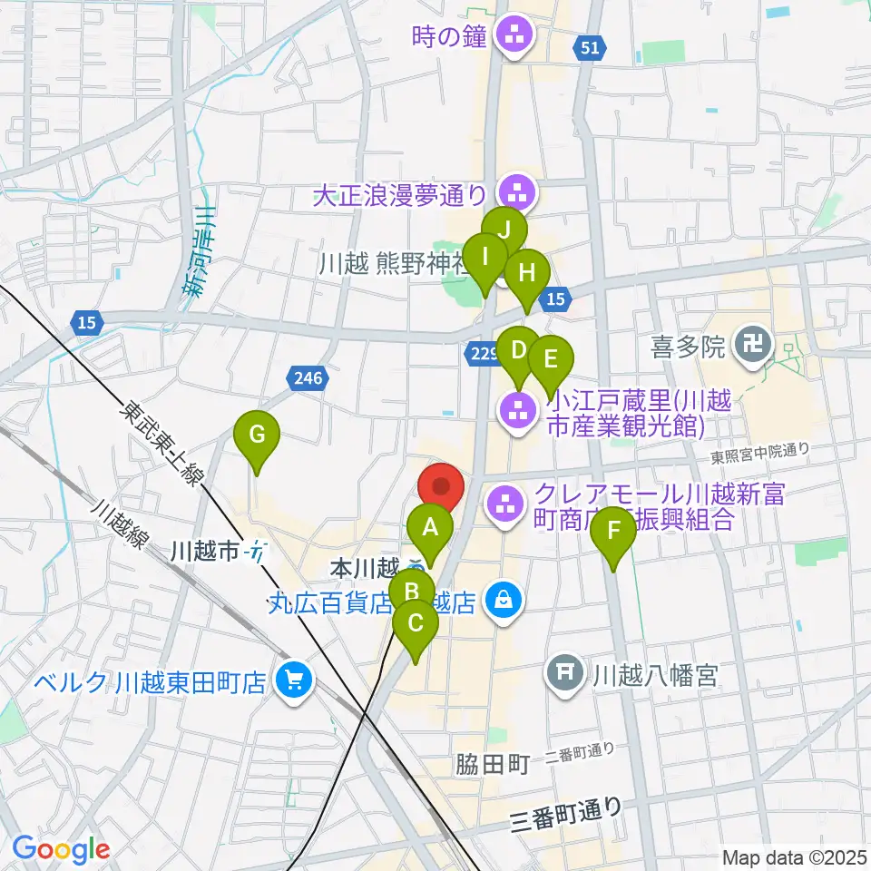 昭和楽器 本川越ぺぺセンター周辺のホテル一覧地図