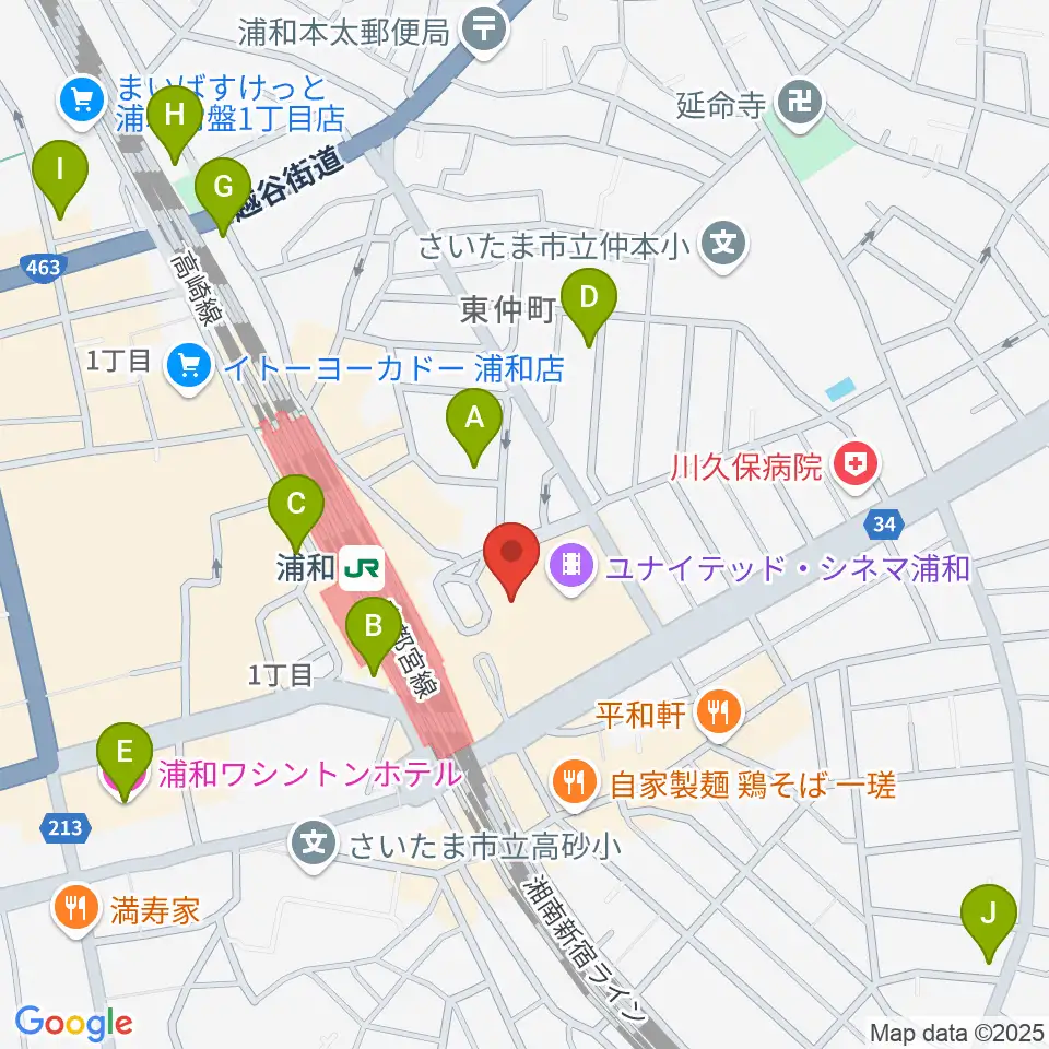タワーレコード 浦和店周辺のホテル一覧地図