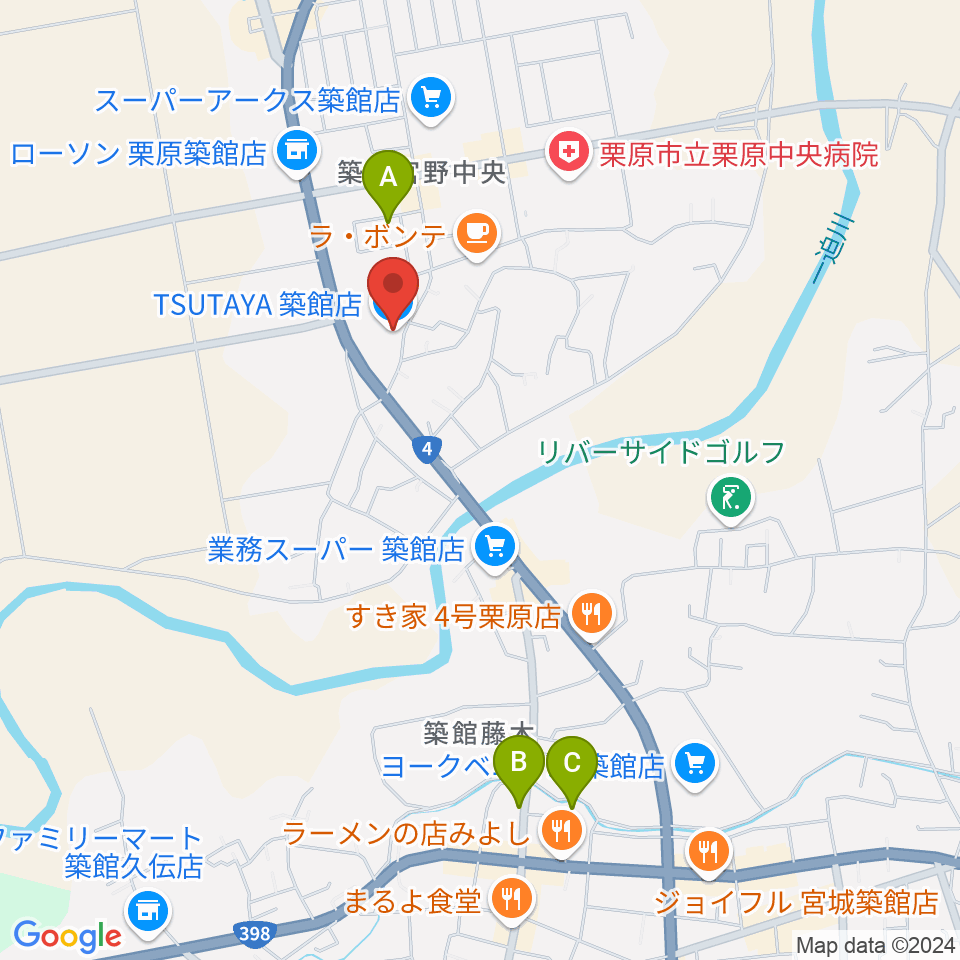 TSUTAYA 築館店周辺のホテル一覧地図