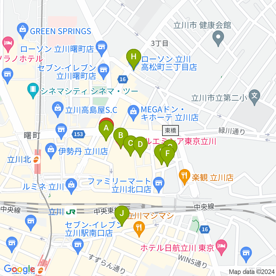 ジェシー・ジェイムス立川店周辺のホテル一覧地図