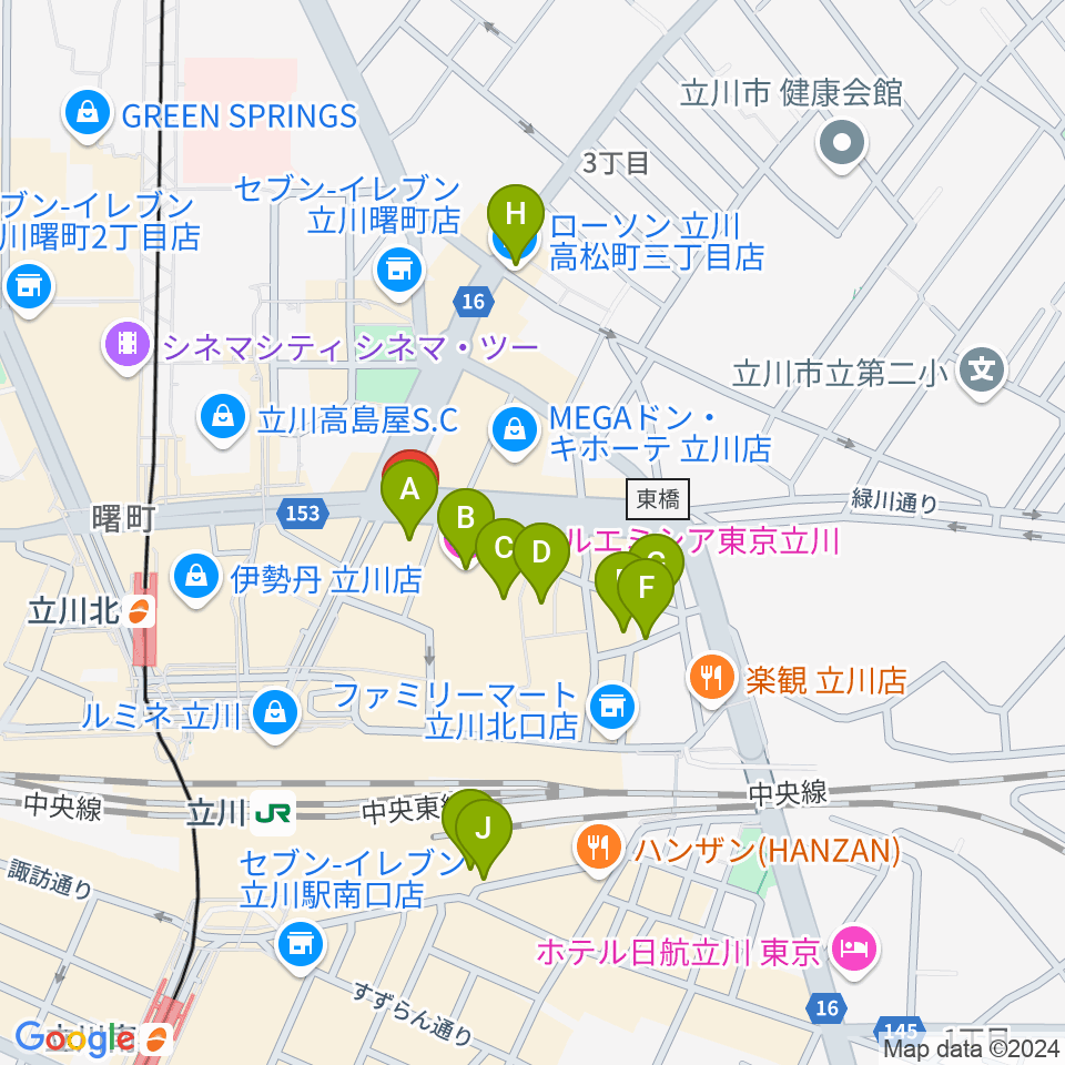 ジェシー・ジェイムス立川店周辺のホテル一覧地図