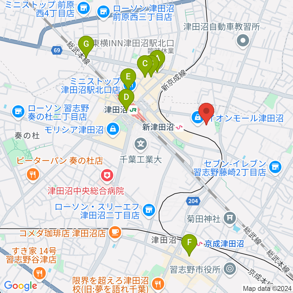 タワーレコード 津田沼店周辺のホテル一覧地図