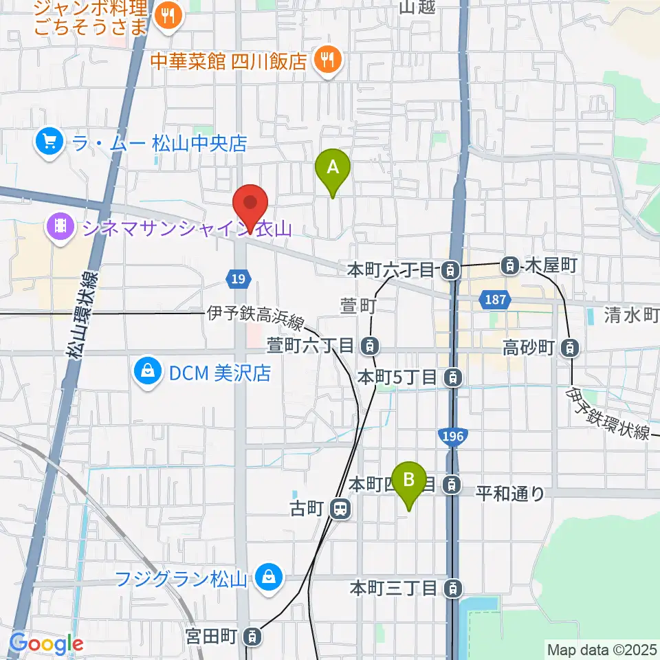 松山TSUTAYA中央店周辺のホテル一覧地図