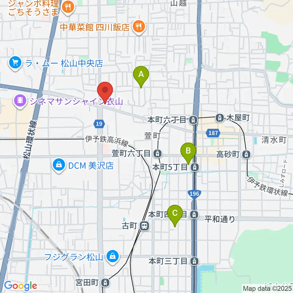 松山TSUTAYA中央店周辺のホテル一覧地図