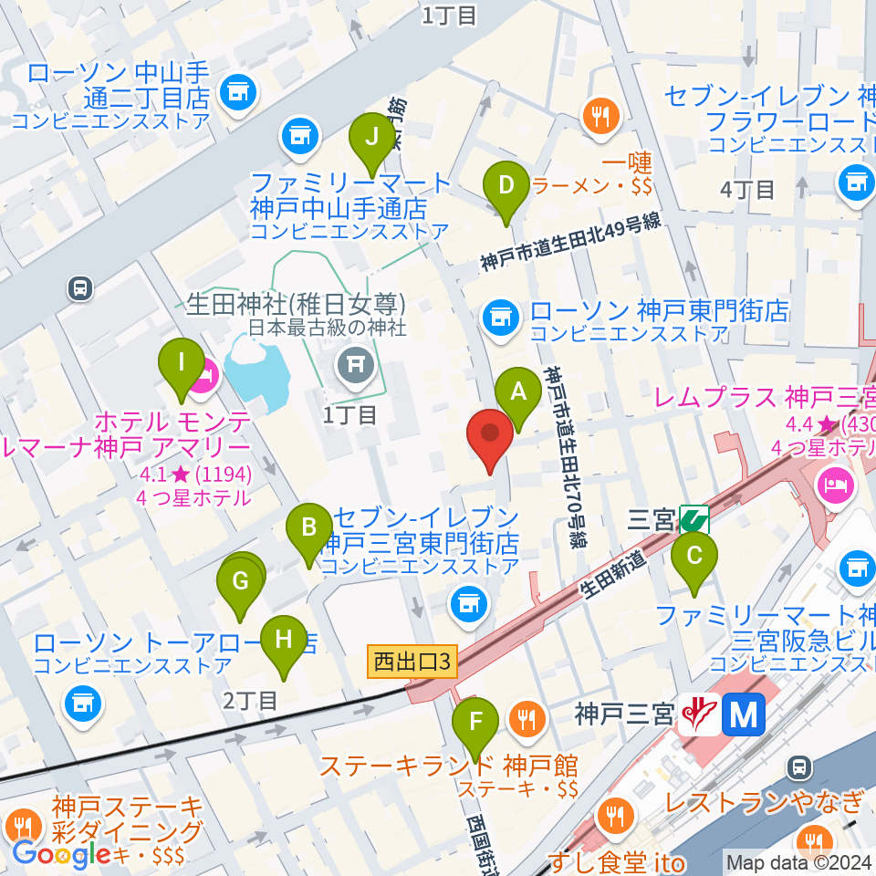 クラブ月世界周辺のホテル一覧地図