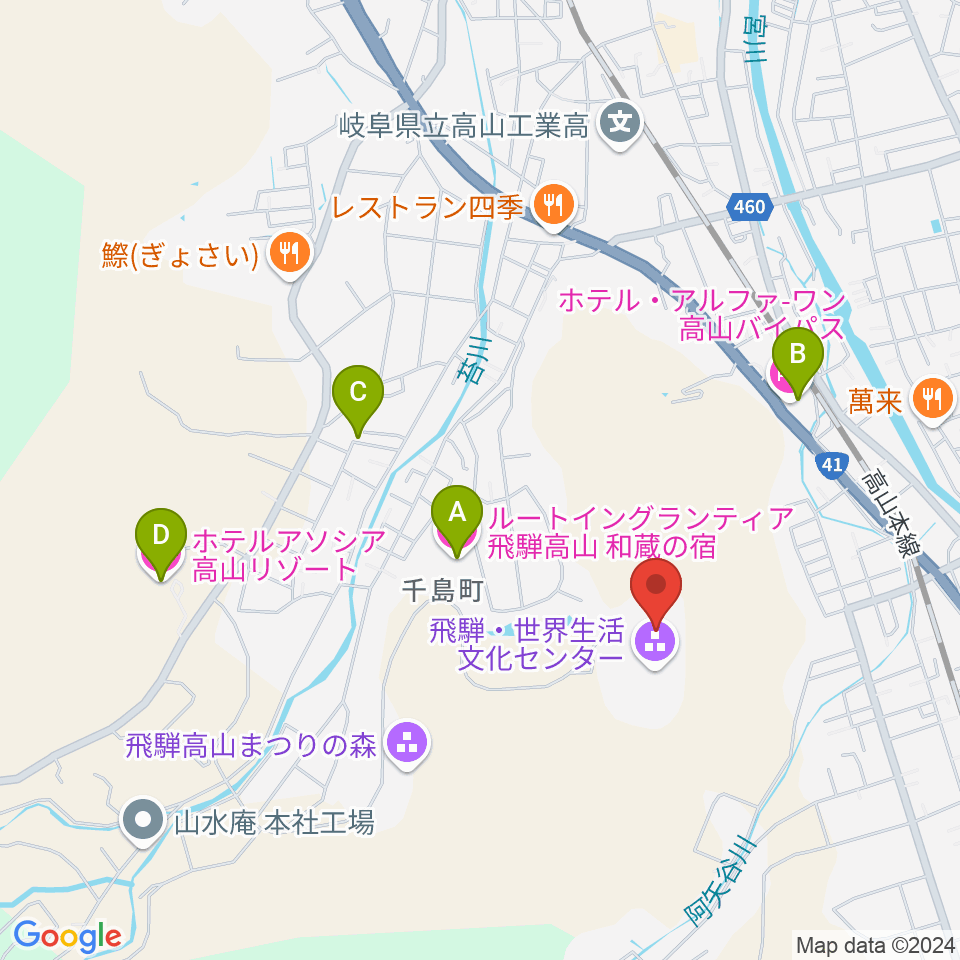 飛騨芸術堂周辺のホテル一覧地図