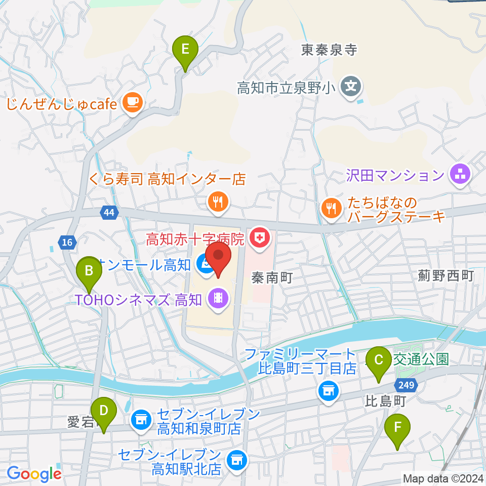 HMVイオンモール高知周辺のホテル一覧地図