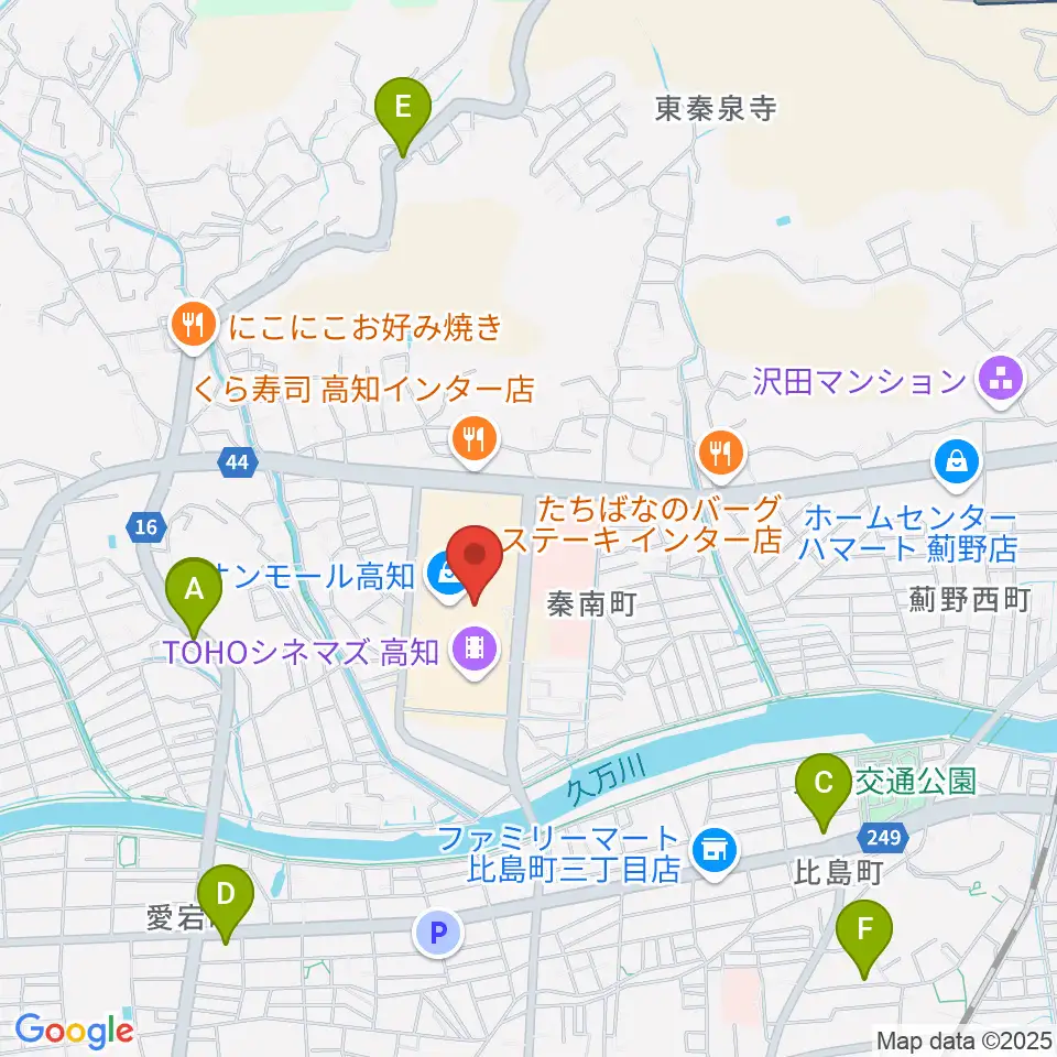 HMVイオンモール高知周辺のホテル一覧地図