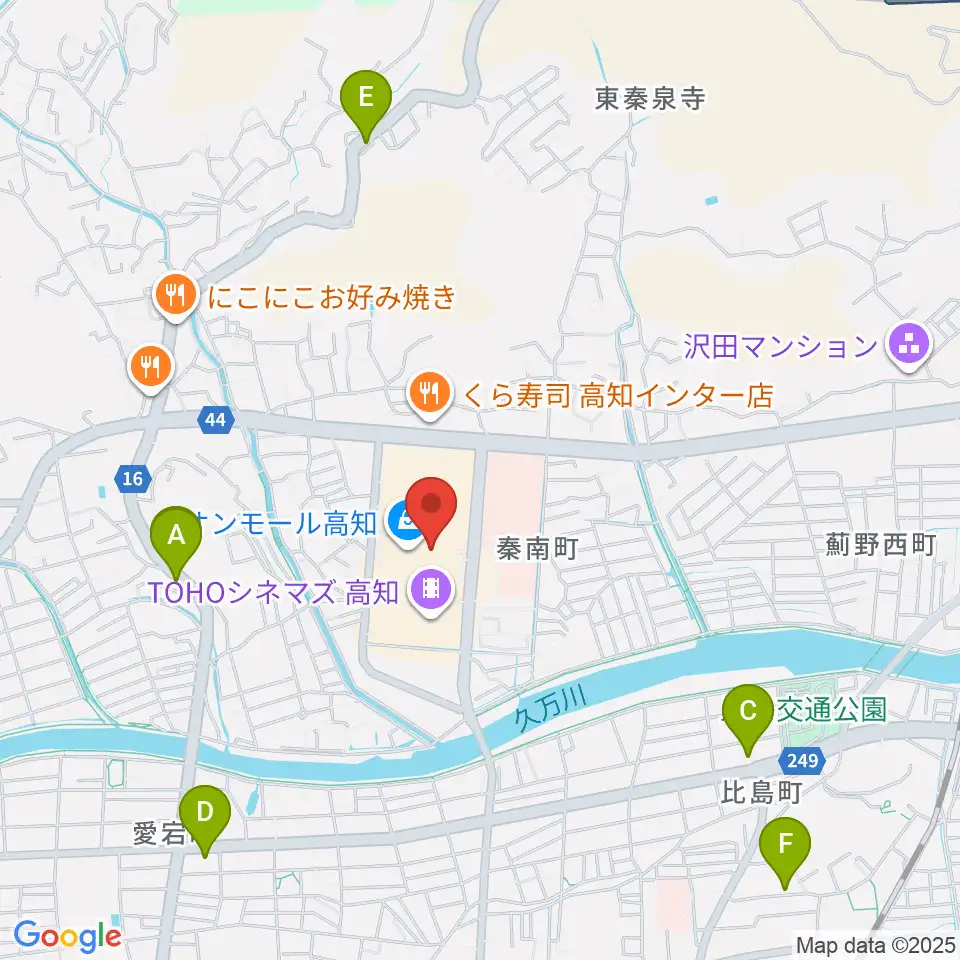 HMVイオンモール高知周辺のホテル一覧地図