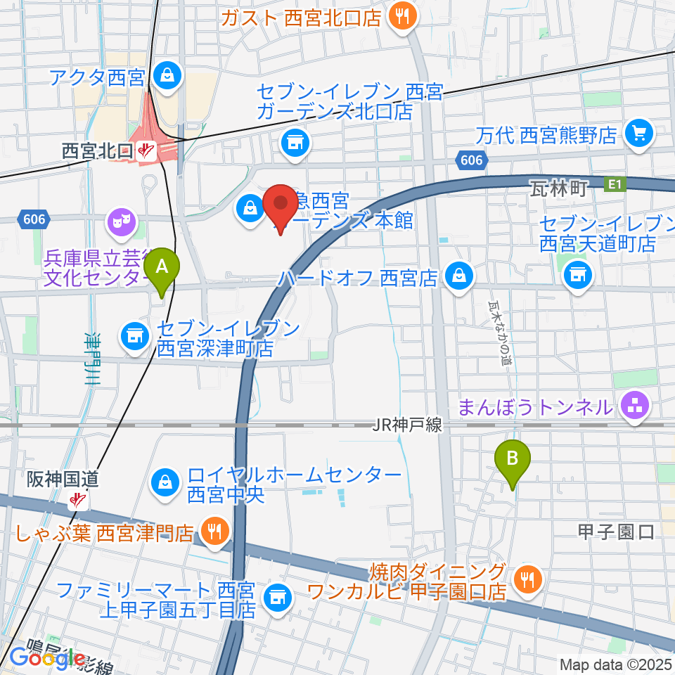 HMV阪急西宮ガーデンズ周辺のホテル一覧地図