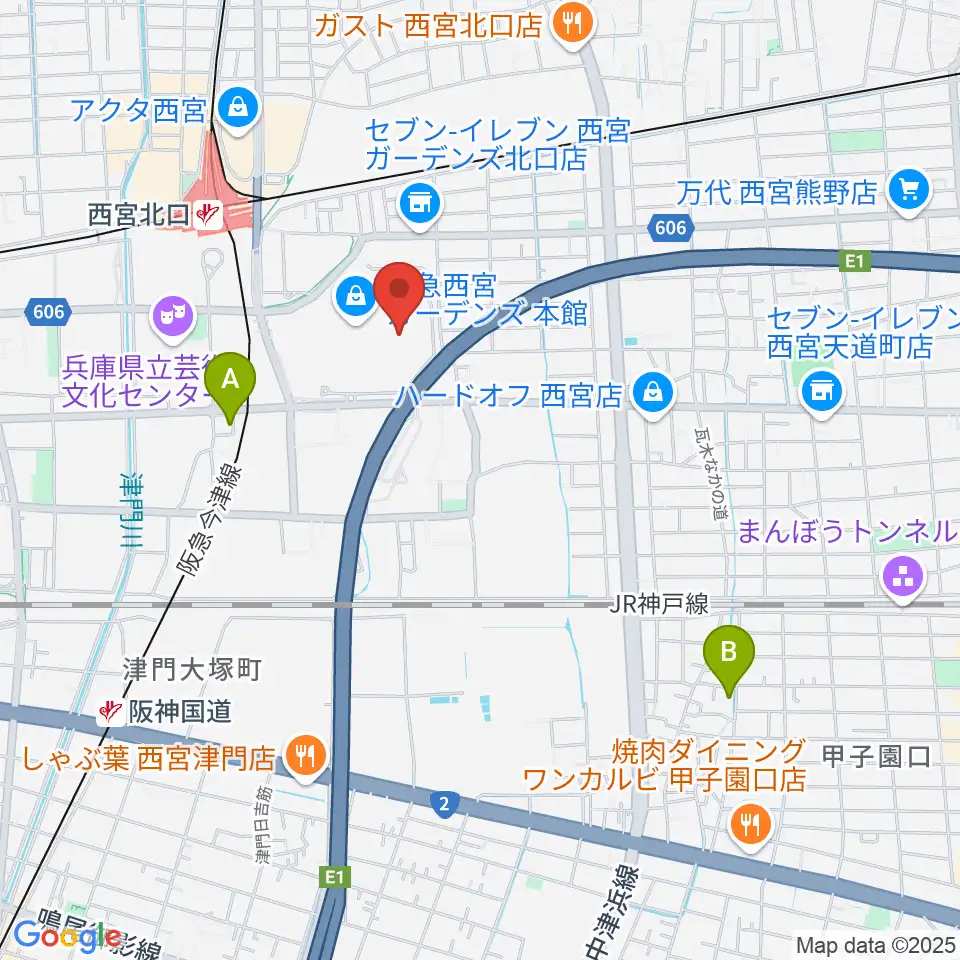 HMV阪急西宮ガーデンズ周辺のホテル一覧地図
