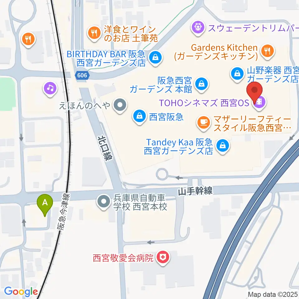 HMV阪急西宮ガーデンズ周辺のホテル一覧地図