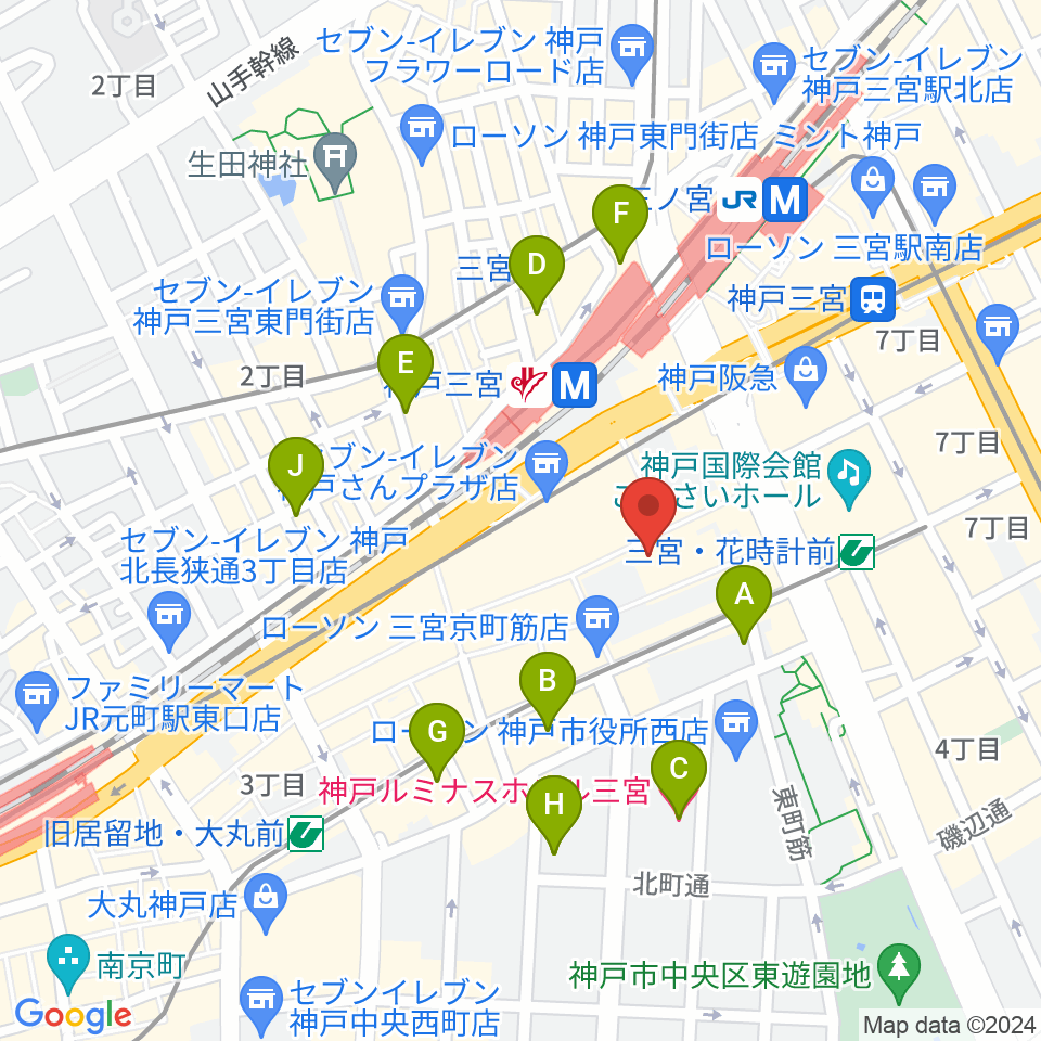 HMV三宮オーパ周辺のホテル一覧地図