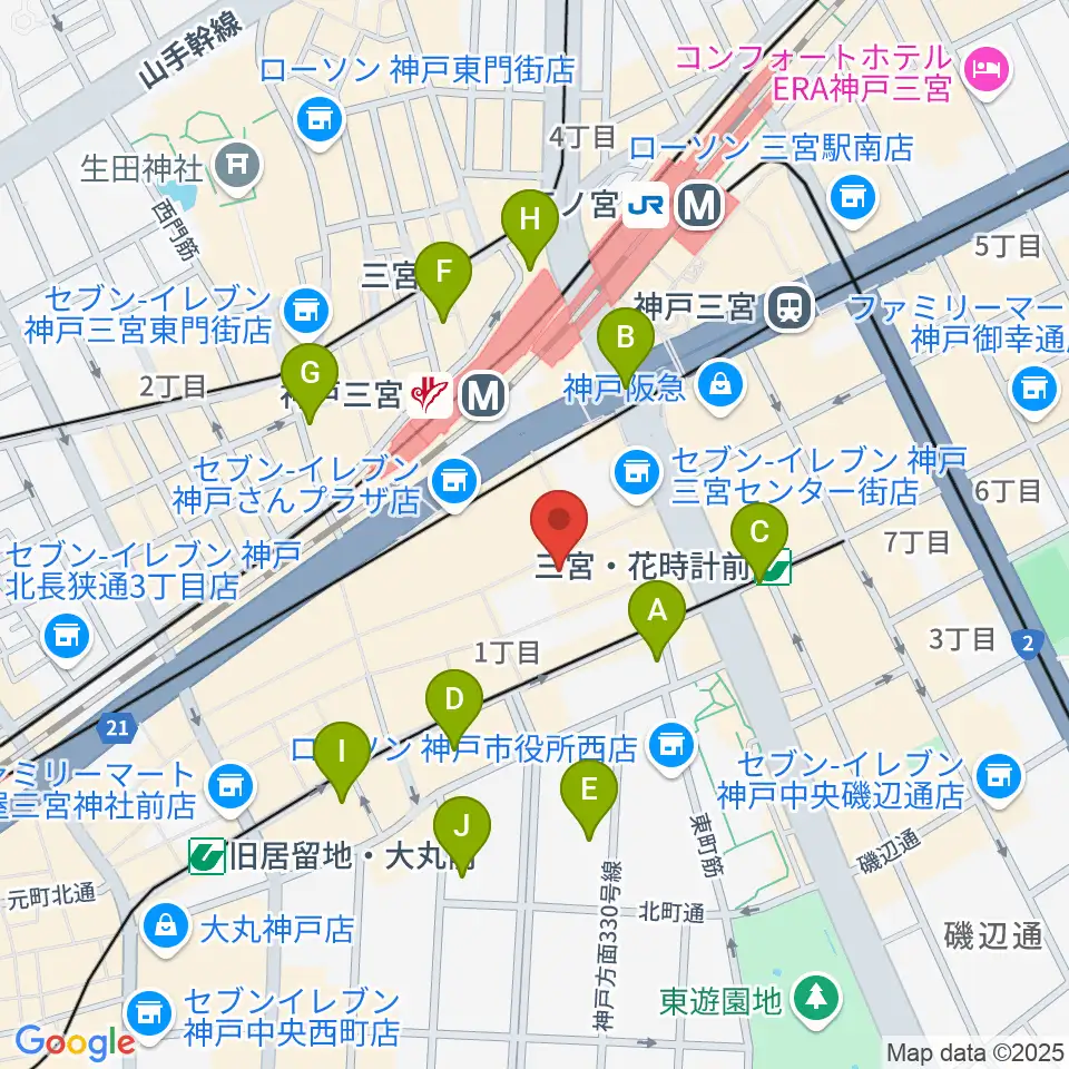 HMV三宮オーパ周辺のホテル一覧地図