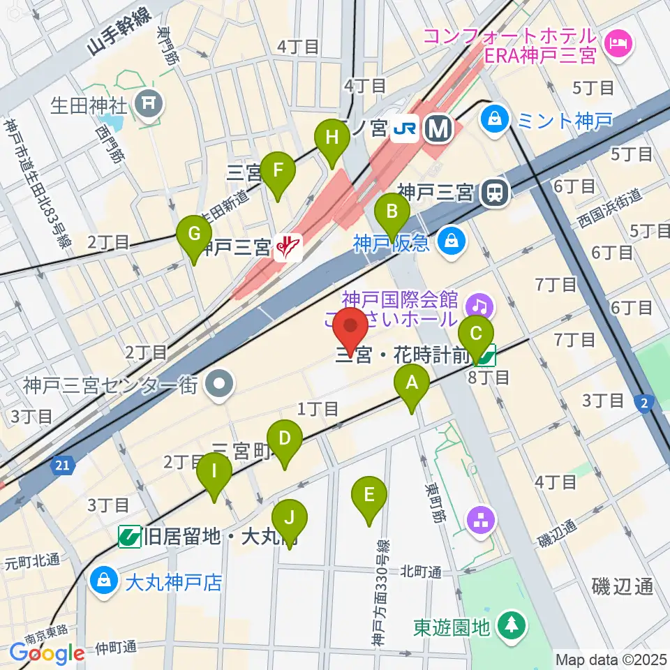 HMV三宮オーパ周辺のホテル一覧地図