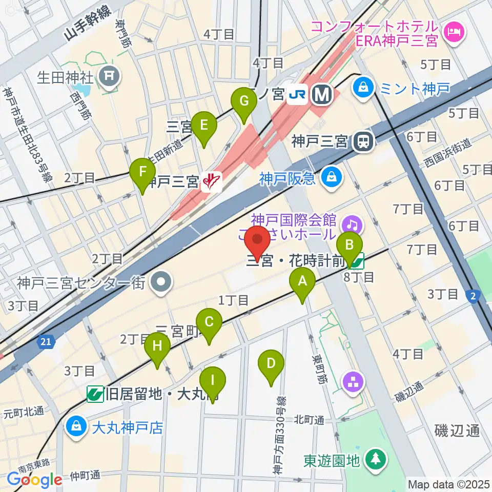 HMV三宮オーパ周辺のホテル一覧地図