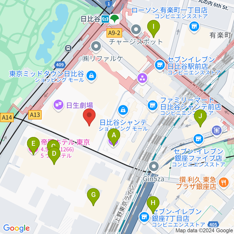 東京宝塚劇場周辺のホテル一覧地図