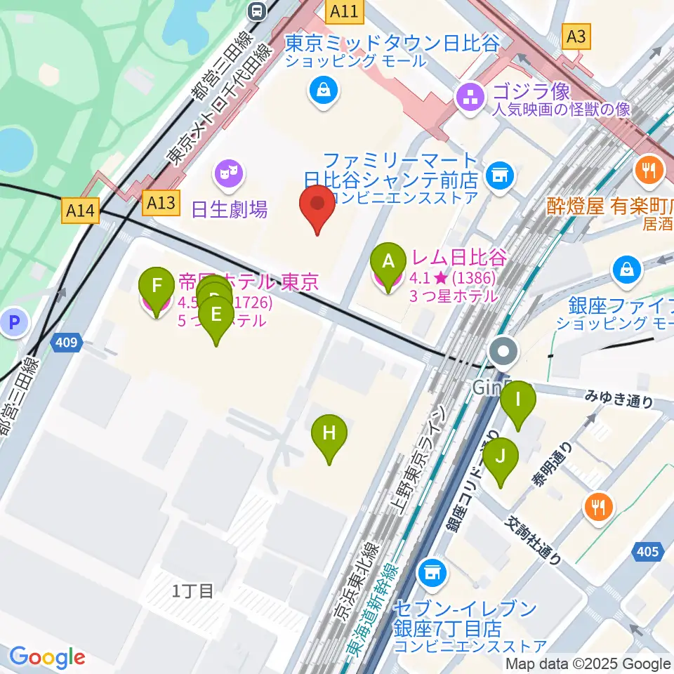 東京宝塚劇場周辺のホテル一覧地図