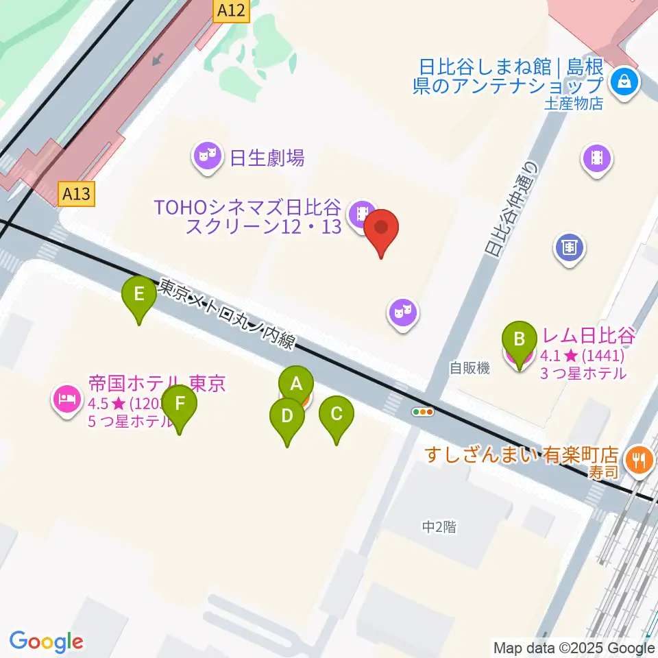 東京宝塚劇場周辺のホテル一覧地図