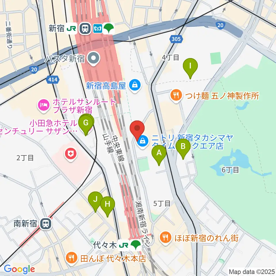 紀伊國屋サザンシアターTAKASHIMAYA周辺のホテル一覧地図