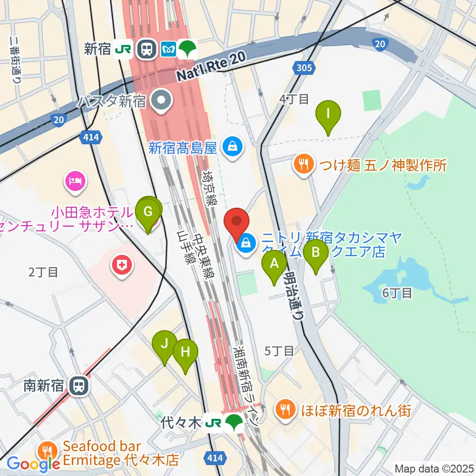 紀伊國屋サザンシアターTAKASHIMAYA周辺のホテル一覧地図