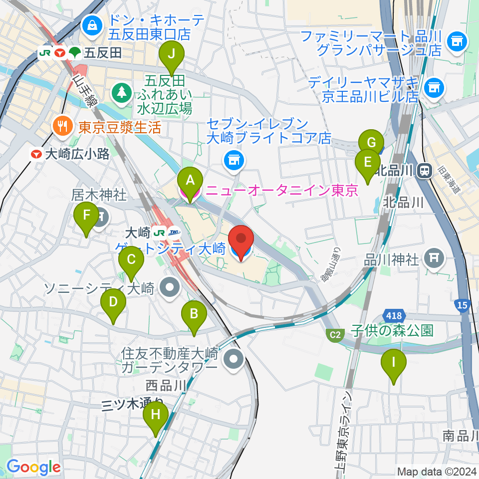 ゲートシティホール＆ルーム周辺のホテル一覧地図