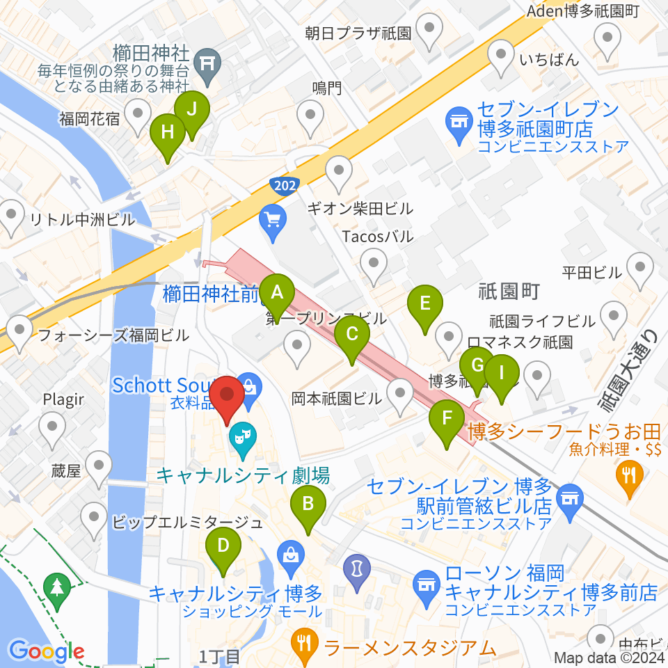 キャナルシティ劇場周辺のホテル一覧地図