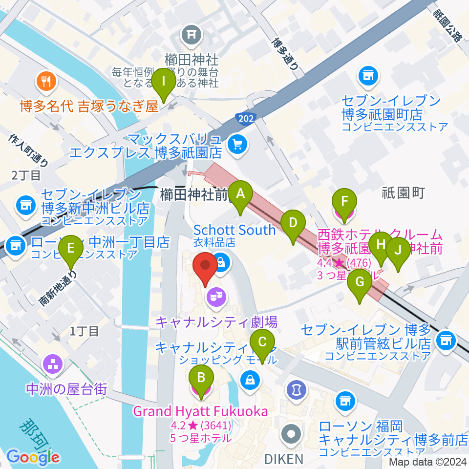 キャナルシティ劇場周辺のホテル一覧地図