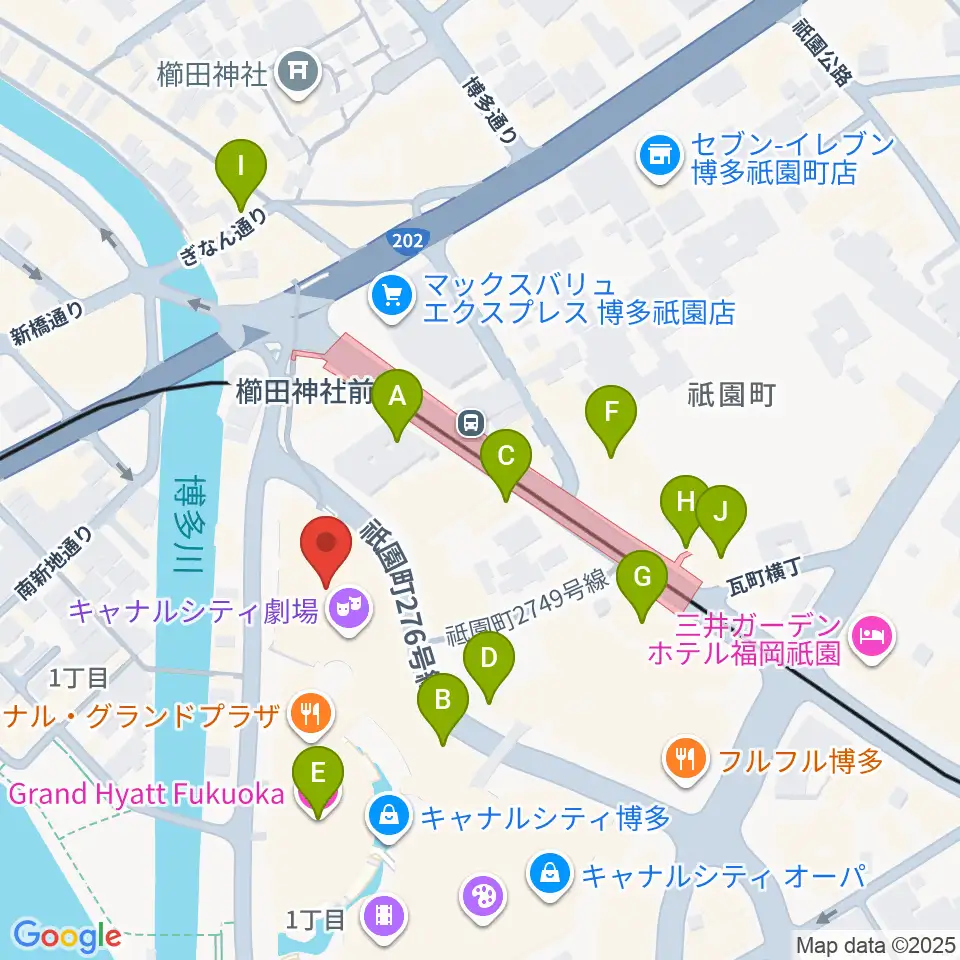 キャナルシティ劇場周辺のホテル一覧地図