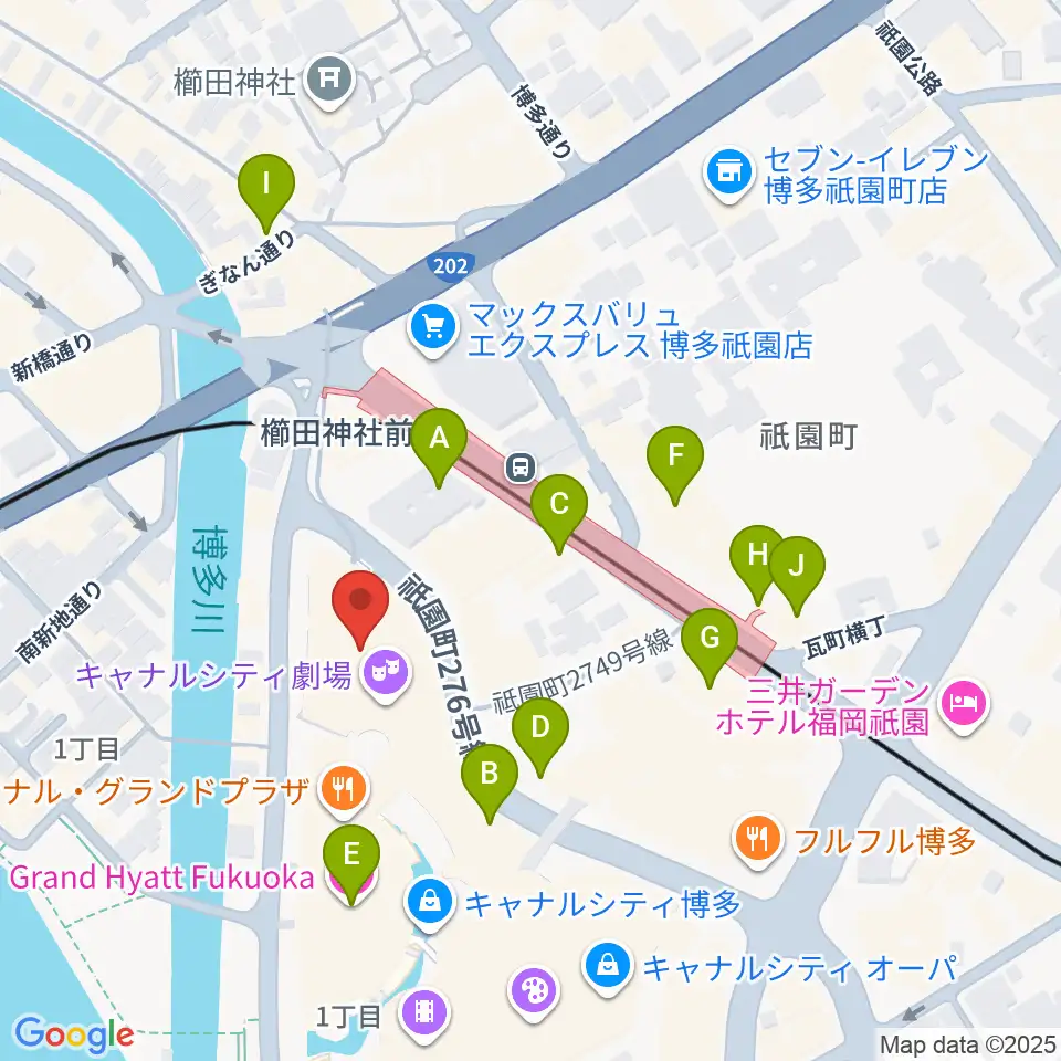 キャナルシティ劇場周辺のホテル一覧地図