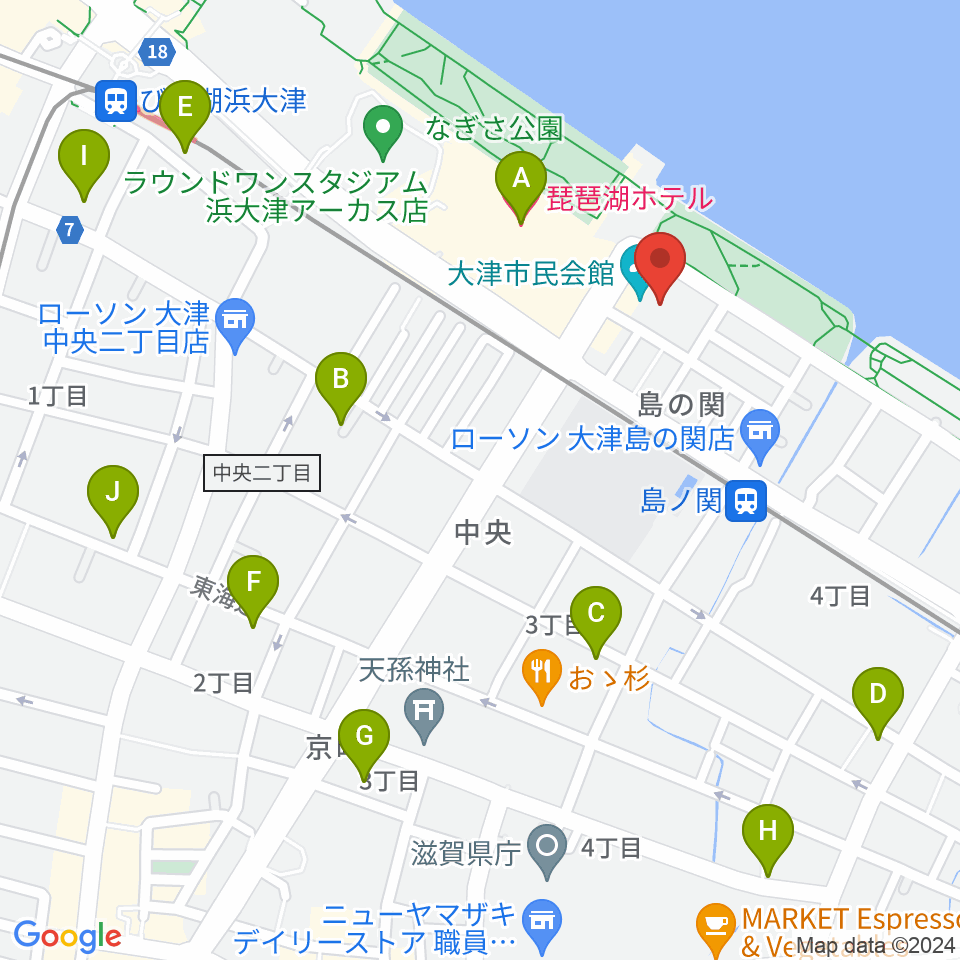大津市民会館周辺のホテル一覧地図