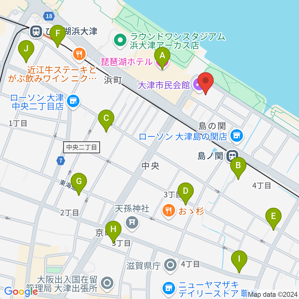 大津市民会館周辺のホテル一覧地図