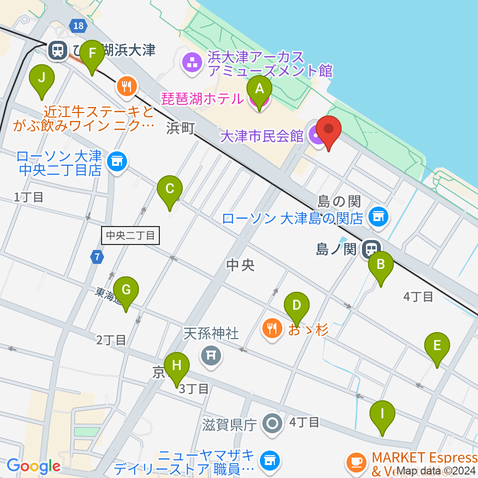 大津市民会館周辺のホテル一覧地図