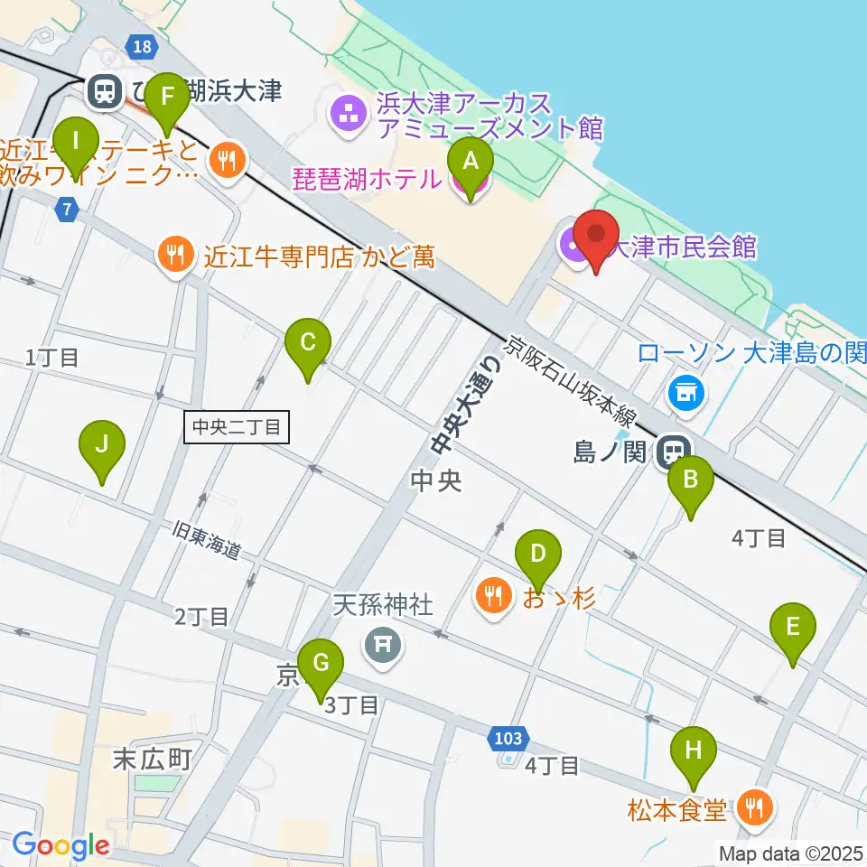 大津市民会館周辺のホテル一覧地図