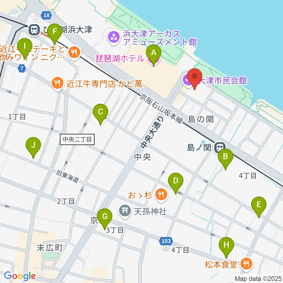 大津市民会館周辺のホテル一覧地図