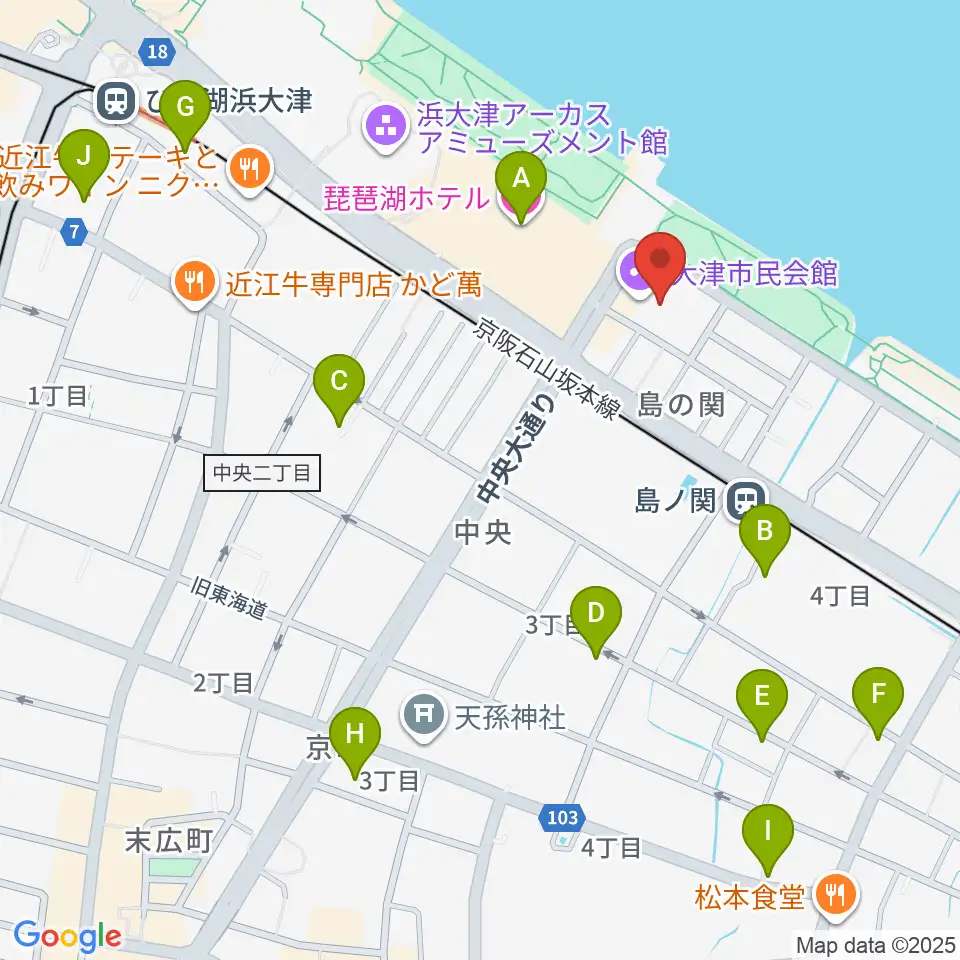 大津市民会館周辺のホテル一覧地図