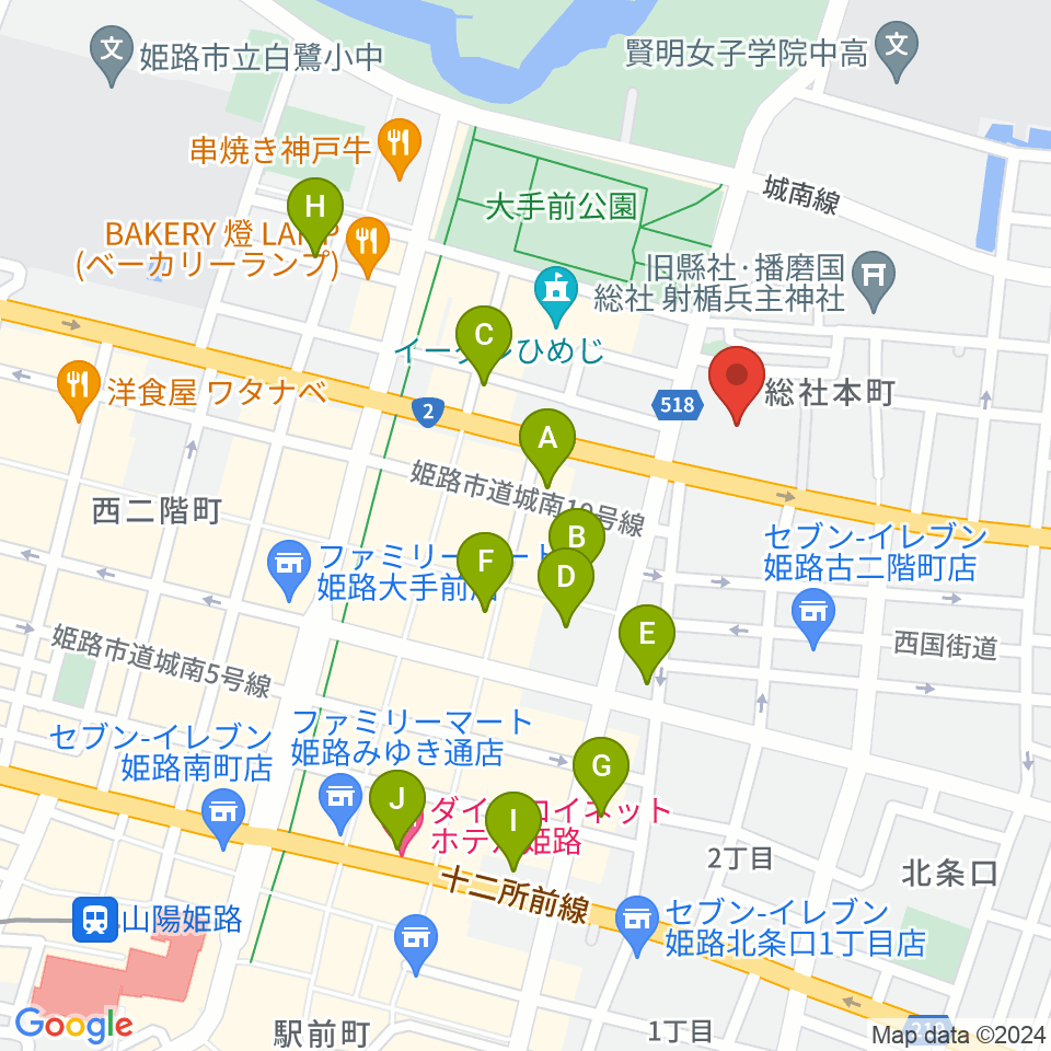 姫路市市民会館周辺のホテル一覧地図