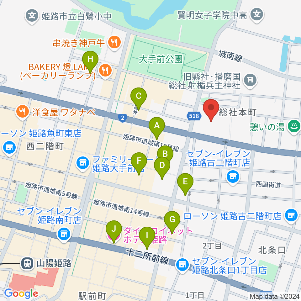 姫路市市民会館周辺のホテル一覧地図