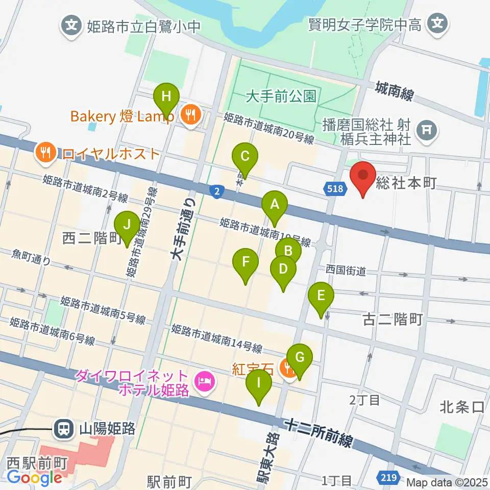 姫路市市民会館周辺のホテル一覧地図